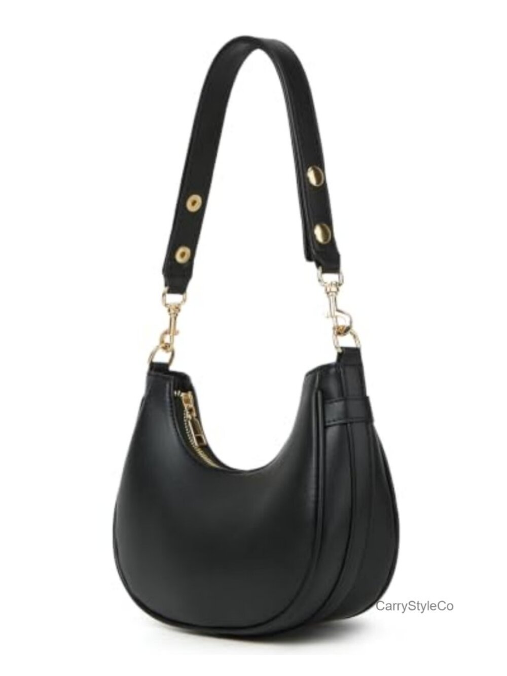 Hobo Shoulder Bag Faux Leather Gold Chain Keychain Zip Closure Armpit Wallet